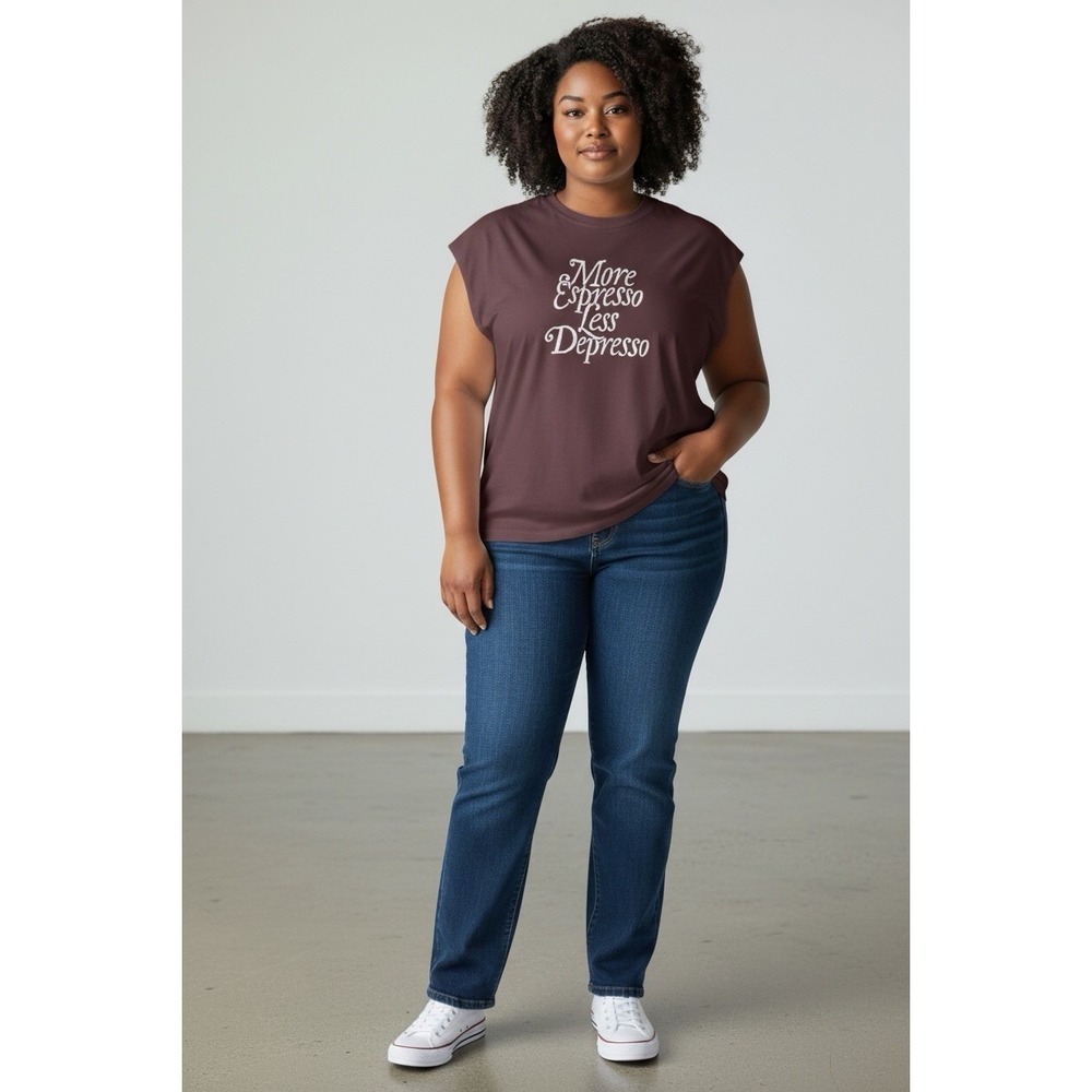 Torrid Graphic Muscle Tee Womens 1 Brown More Espresso‎ Less Depresso Sleeveless